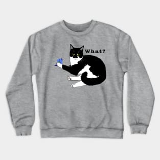 Cute Tuxedo Cat with a Bird WHAT? Copyright TeAnne Crewneck Sweatshirt